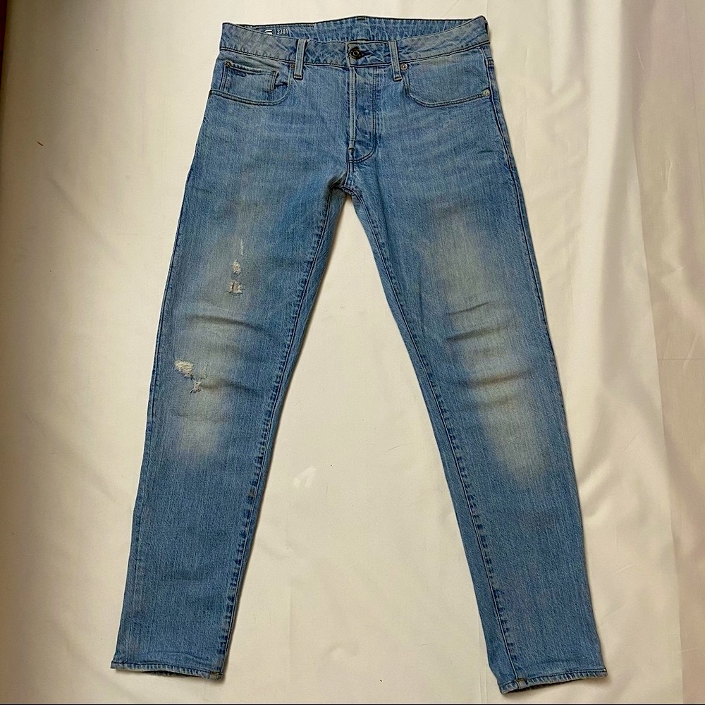 G-STAR RAW - size 32 - jeans - light wash distressed floods